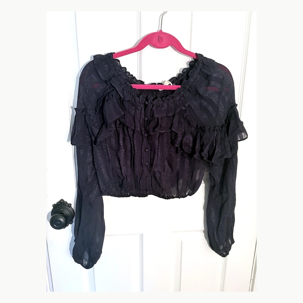 LoveShackFancy Ruffle Popover Top Midnight Size M NWT